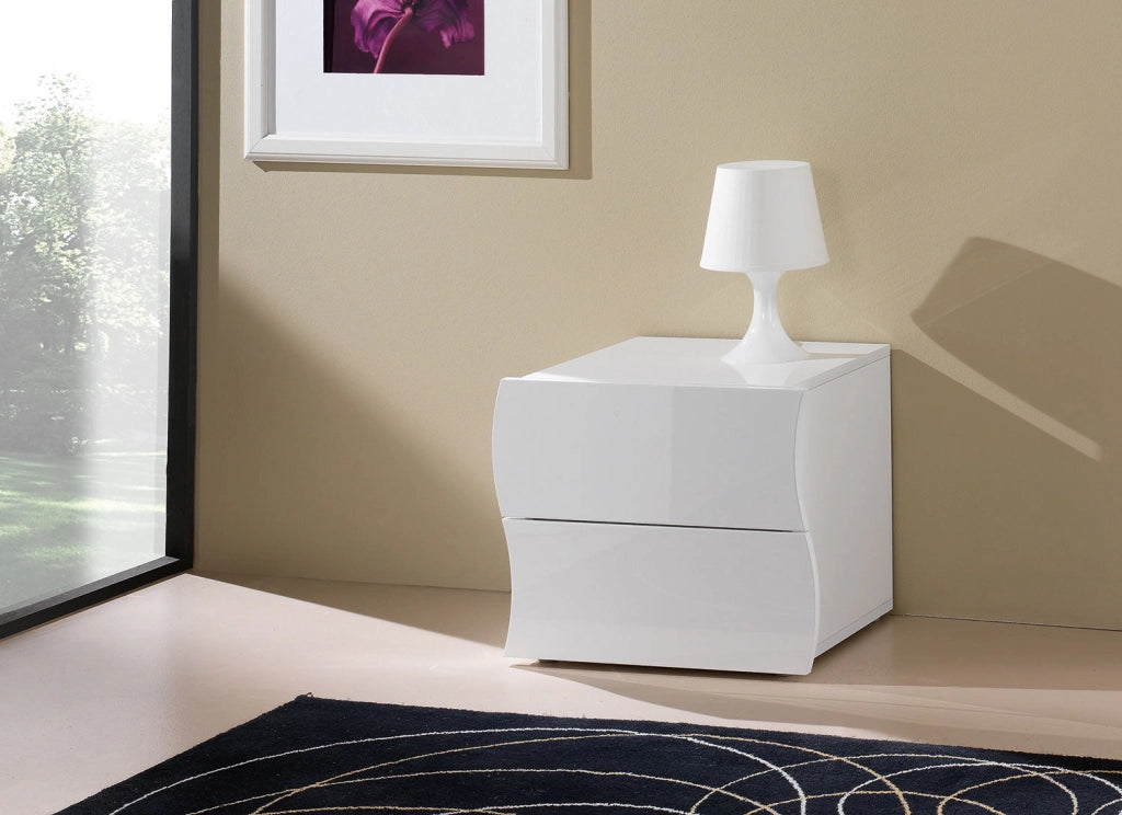 Comodino 2 Cassetti 50x40x41,3 cm Onda 2C Bianco Lucido