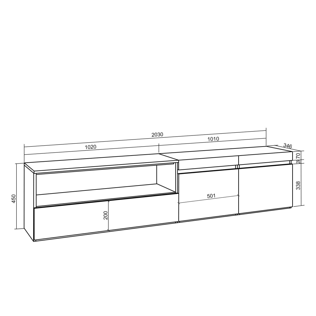 Mobile TV, 200x35x45cm, soggiorno, Per TV fino a 80", Mobile Soggiorno, grigio cemento RF2214