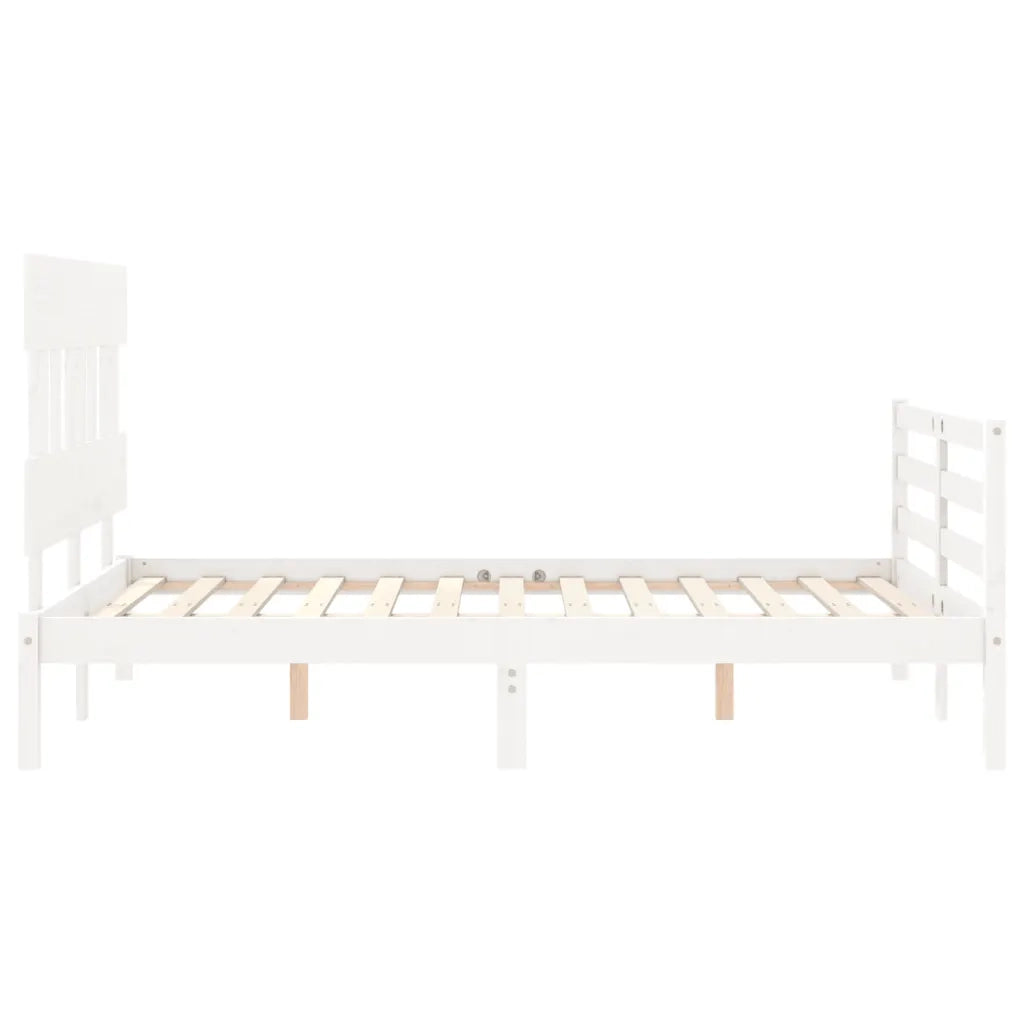 Giroletto con Testiera-Struttura Letto con testiera Bianco Small Double Legno Massello 385602