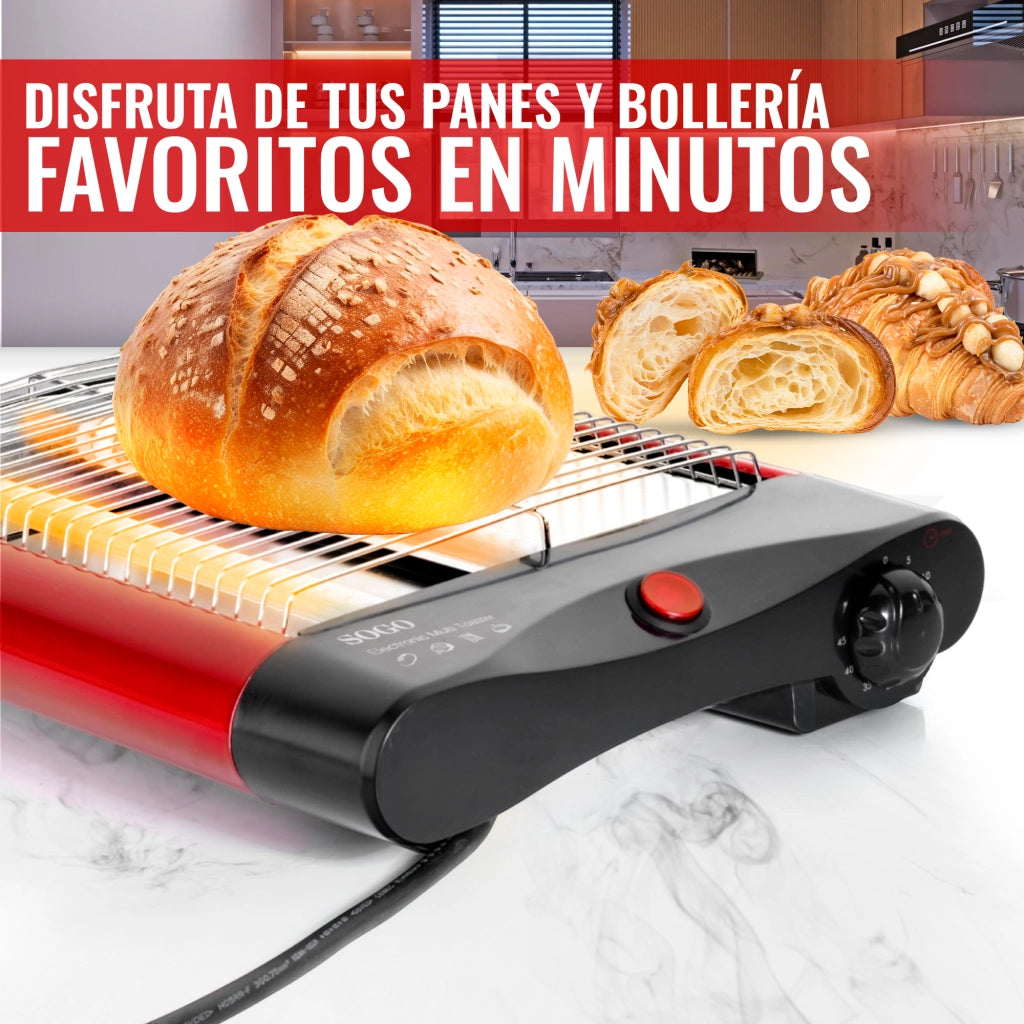 Tostapane elettrico orizzontale 4 fette, superficie tostatura 23x16cm, timer 5 minuti, 600W - SOGO