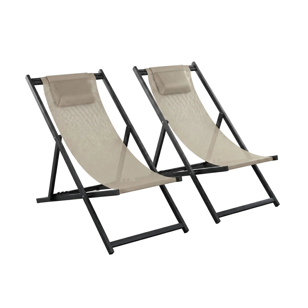 Mezzaluna - Set di 2 sdraio pieghevoli 59x97x104 cm da giardino in alluminio e textilene tortora