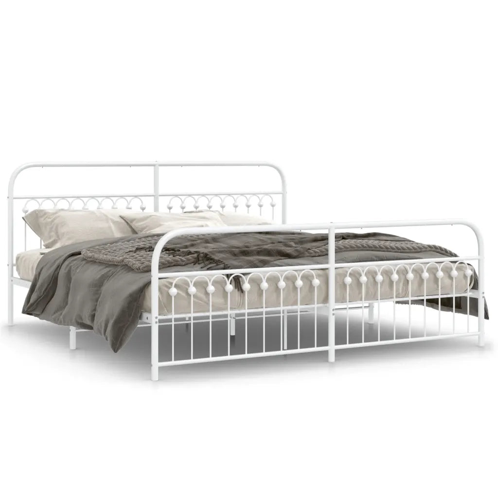 Giroletto con Testiera e Pediera Metallo Bianco 193x203 cm 376673
