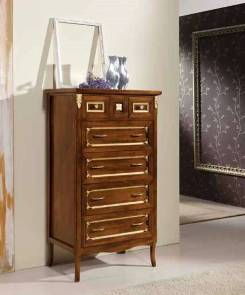 Cassettiera classica in legno bassano e profili oro 79x50x144 - Mobili 2G