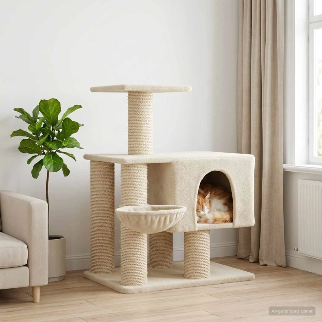 Albero per gatti con pali per graffiare in sisal Crema 96 cm 42033057