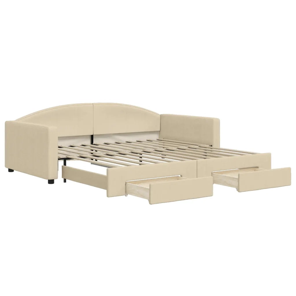 Divano Letto Estraibile con Cassetti Crema 100x200cm in Tessutocod mxl 106656