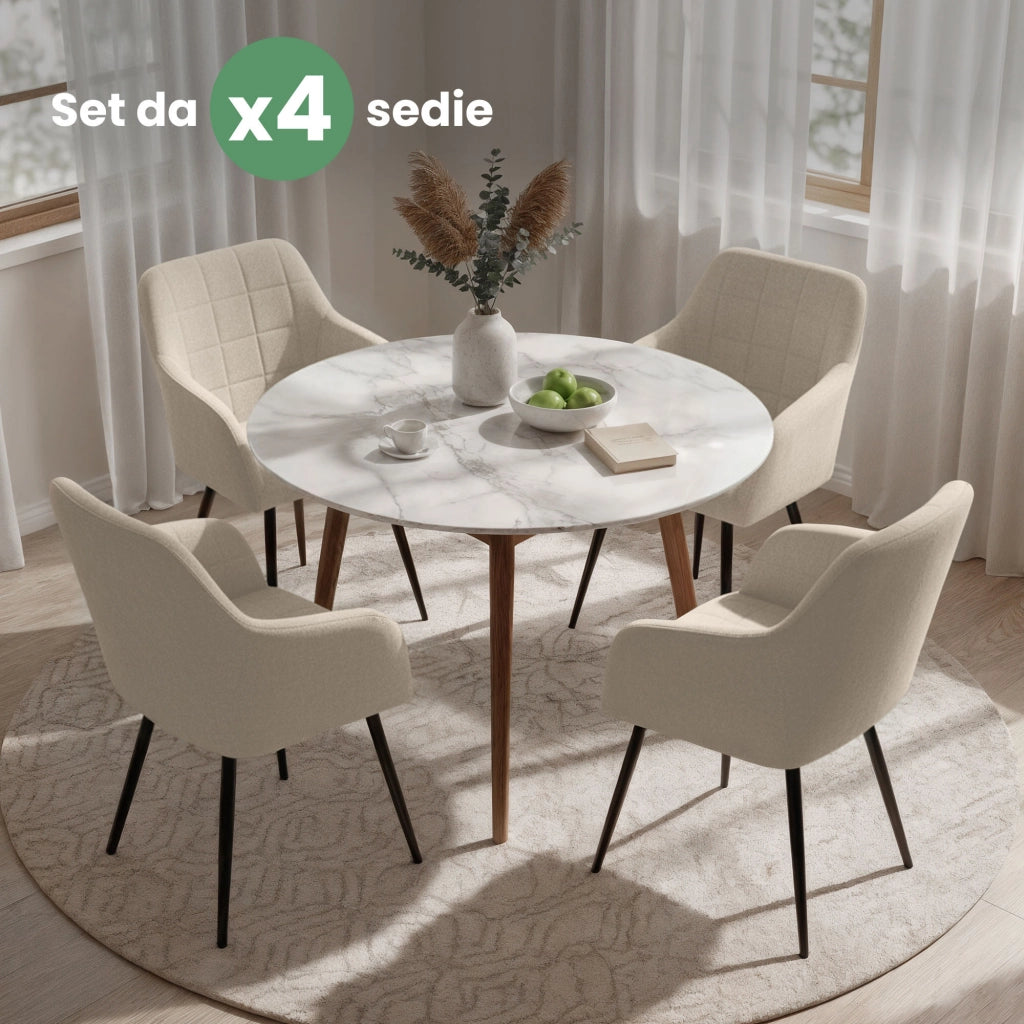 Set di 4 Sedie imbottite con cuciture quadrate LUXANO Beige gambe nere tessuto Lumos