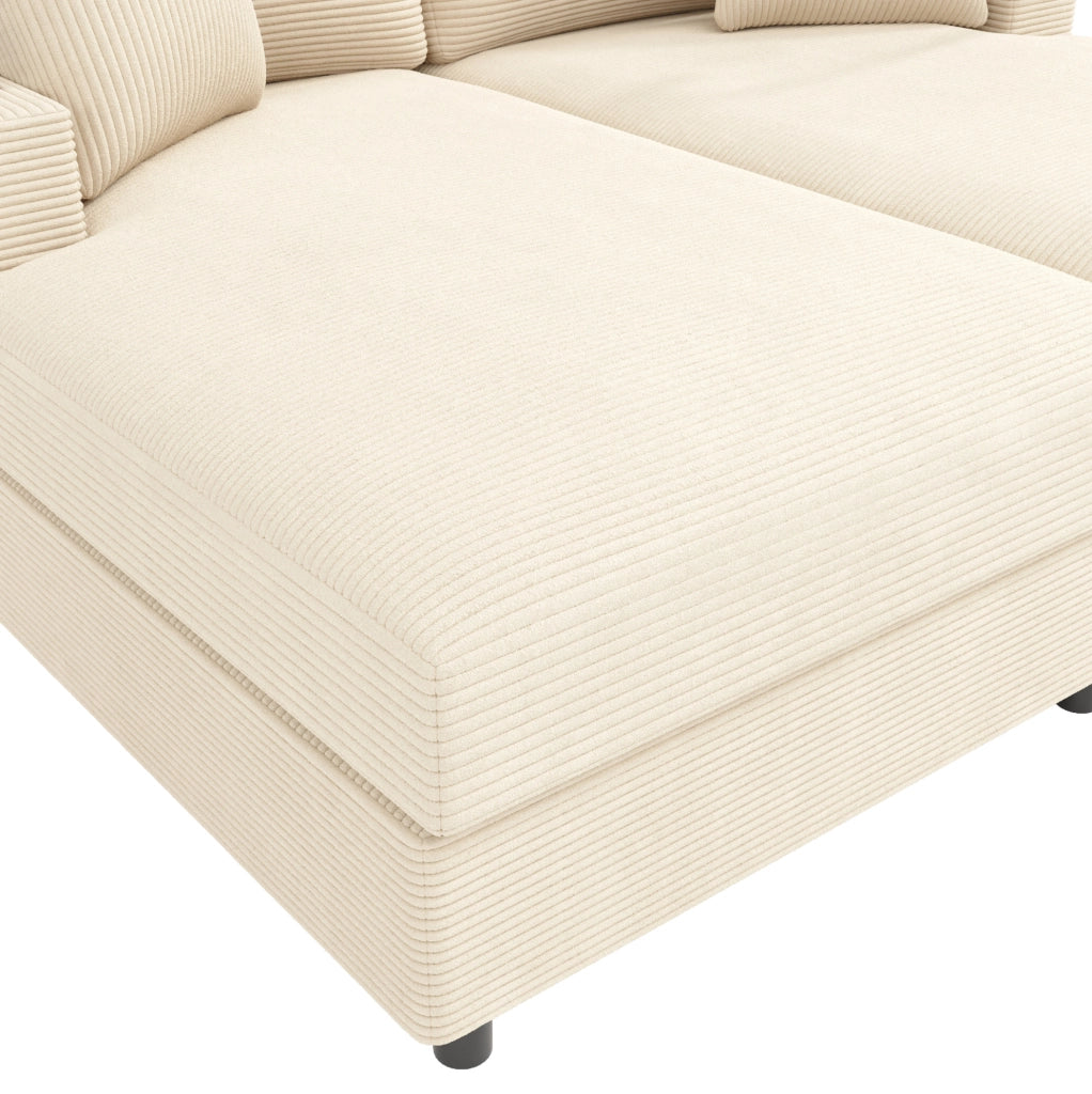 Divano 2 posti 163x140 cm in velluto a coste beige con USB e USB-C HOMVRA