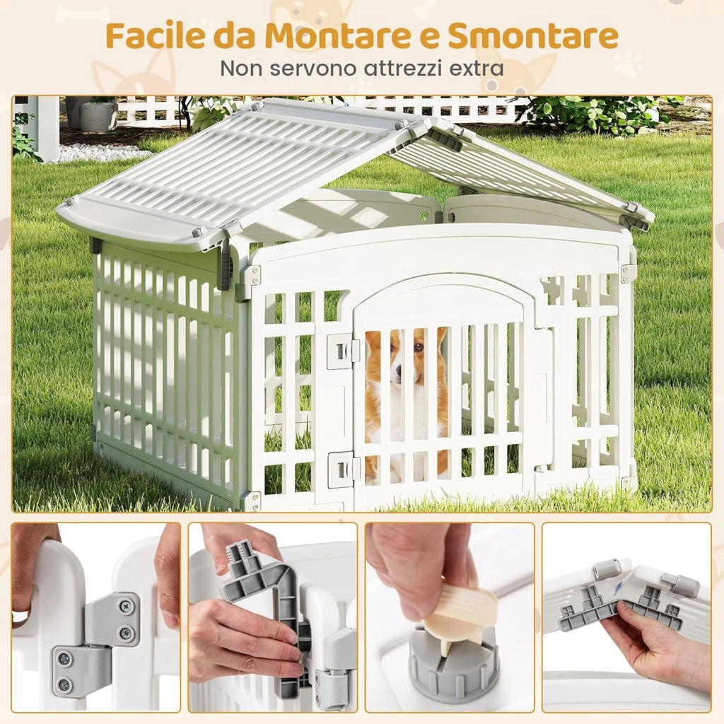 Recinto per Cani da Interno ed Esterno, Recinzione per Animali Domesti Pieghevole a 6 Pannelli 60 cm per Cani Medi e Piccoli con Porta di Bloccaggio Sicura, 172 x 87 x 60 cm