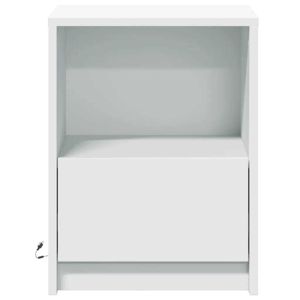 Comodini con Luci LED 2pz Bianchi in Legno Multistrato