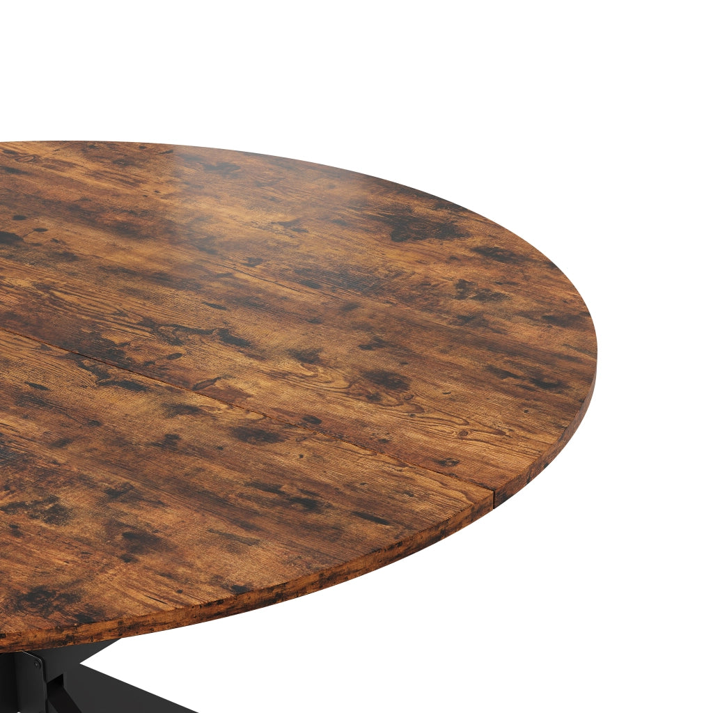 Tavolo da pranzo rotondo industriale Ø120 cm marrone vintage e nero per 4-6 persone