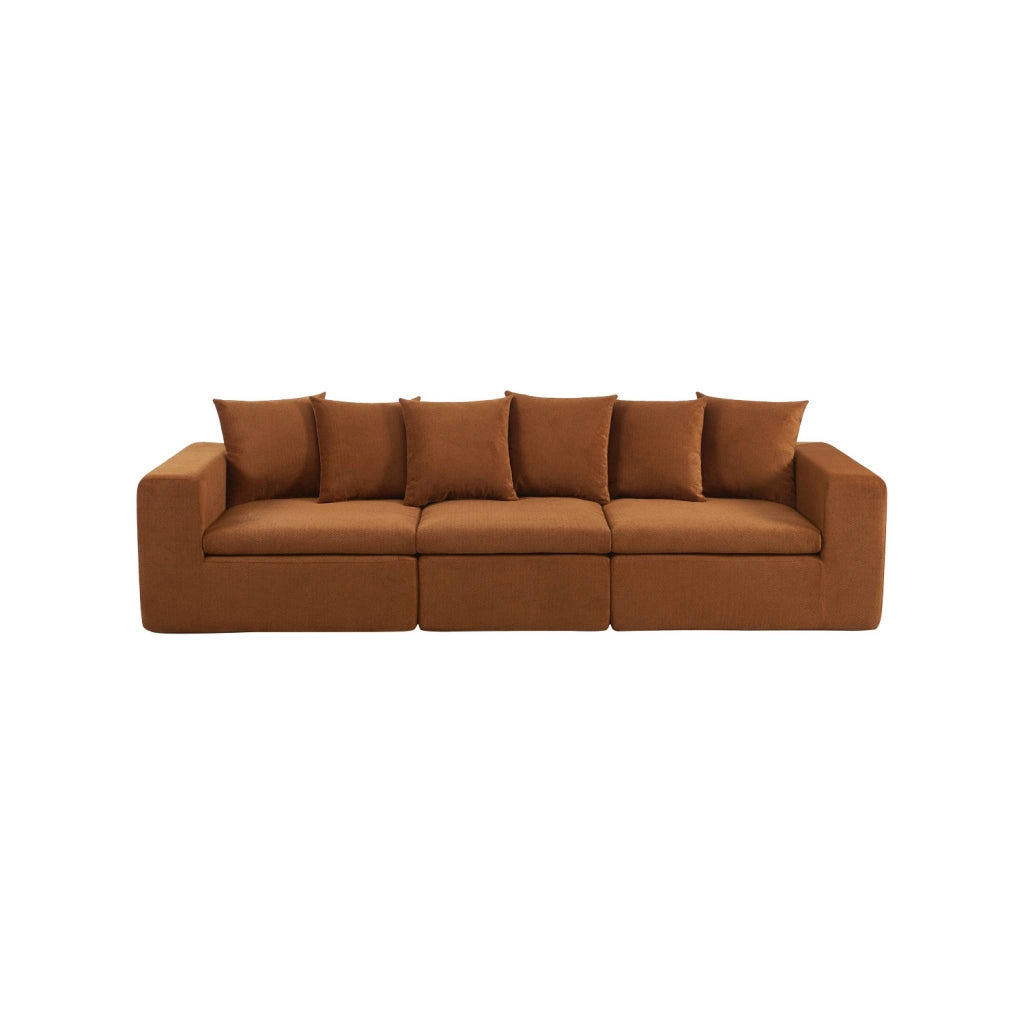 Divano modulare in tessuto ciniglia, 3 posti, terracotta