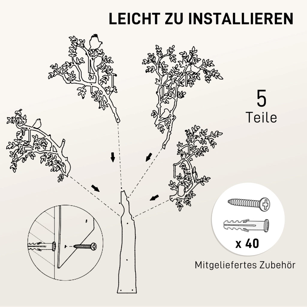 Appendiabiti a Parete ¨C zephmum ¨C Design Albero con Uccelli, Nero
