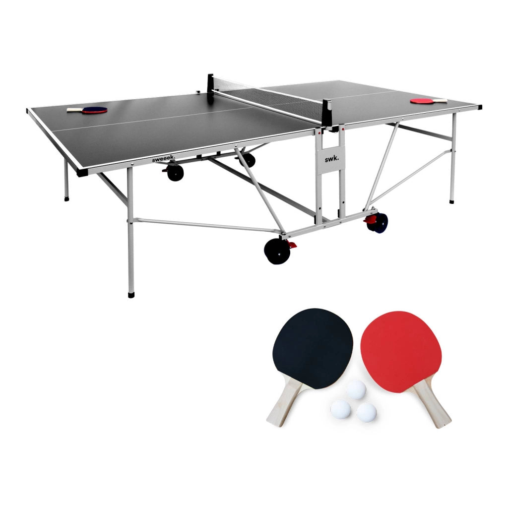 Tavolo da ping pong pieghevole per esterni con 4 racchette e 6
