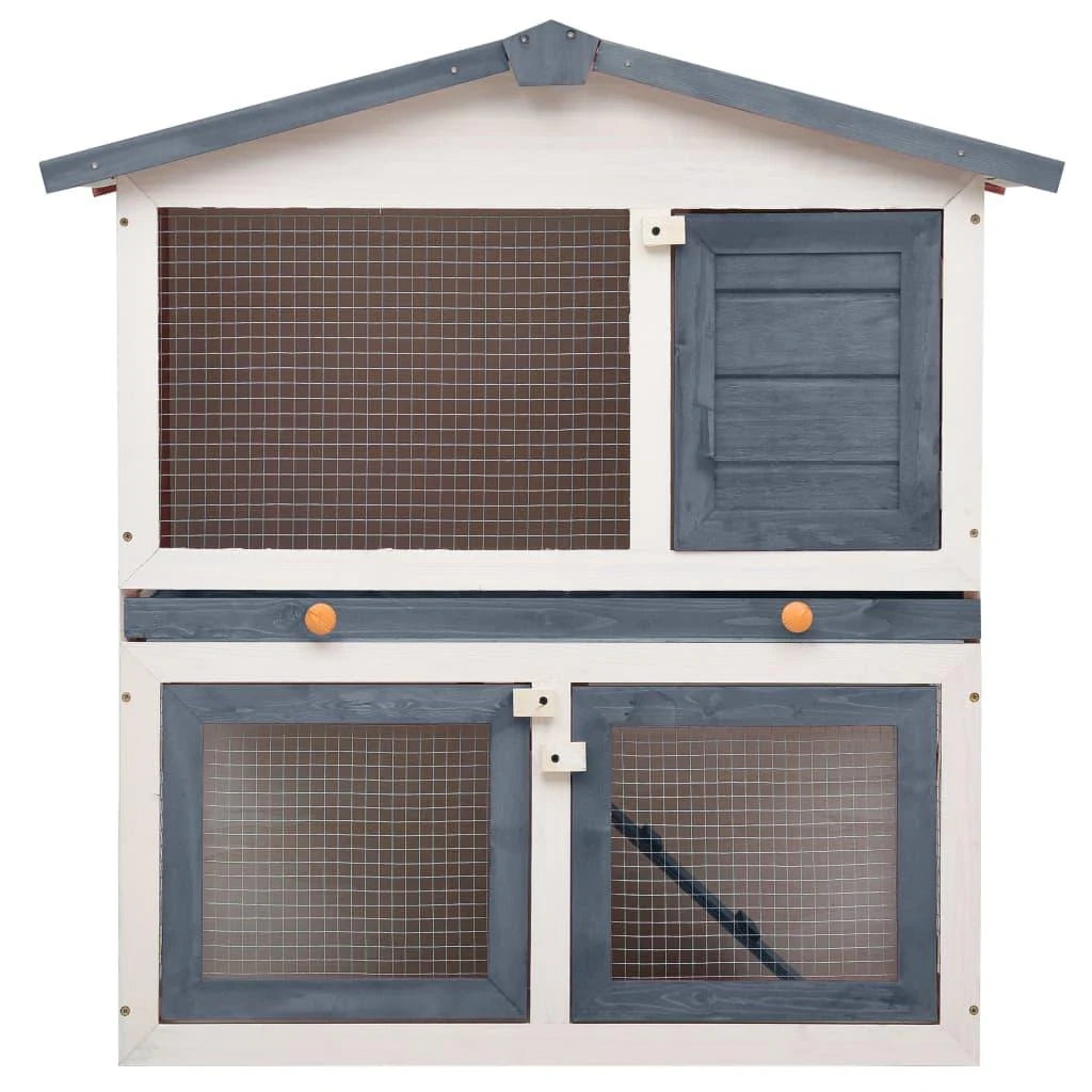 Conigliera da esterno con 3 porte 94 x 60 x 98 cm legno grigio e bianco 02_0000589