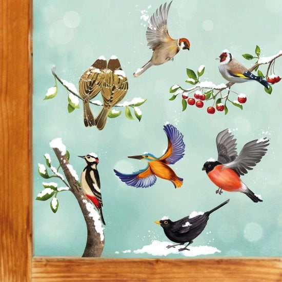 Decorazione per finestra con uccelli - Sticker per finestra per bambini - Decorazione per finestra invernale - A4 - Rinnovabile