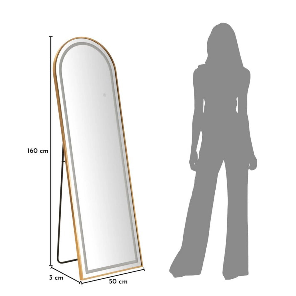 Specchio da terra LED Simple ad arco con cornice oro 57x166 cm