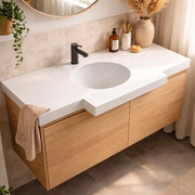Lavabo da incasso YJ12250 con top in pietra sinterizzata e vasca in ceramica bianco lucido