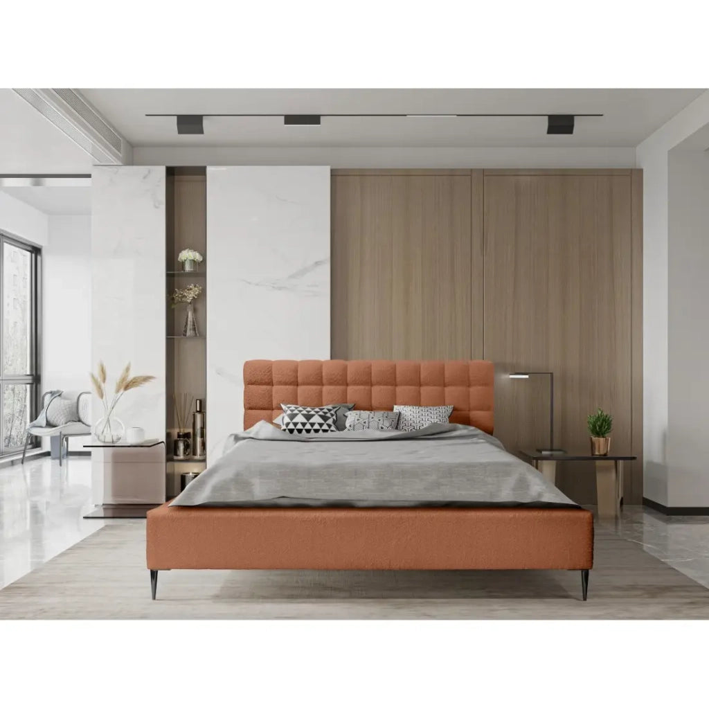 Letto MILLIO – Terracotta – 160x200 cm – Tessuto bouclé in ciniglia – Rete inclusa – Comfort di un hotel 5 stelle