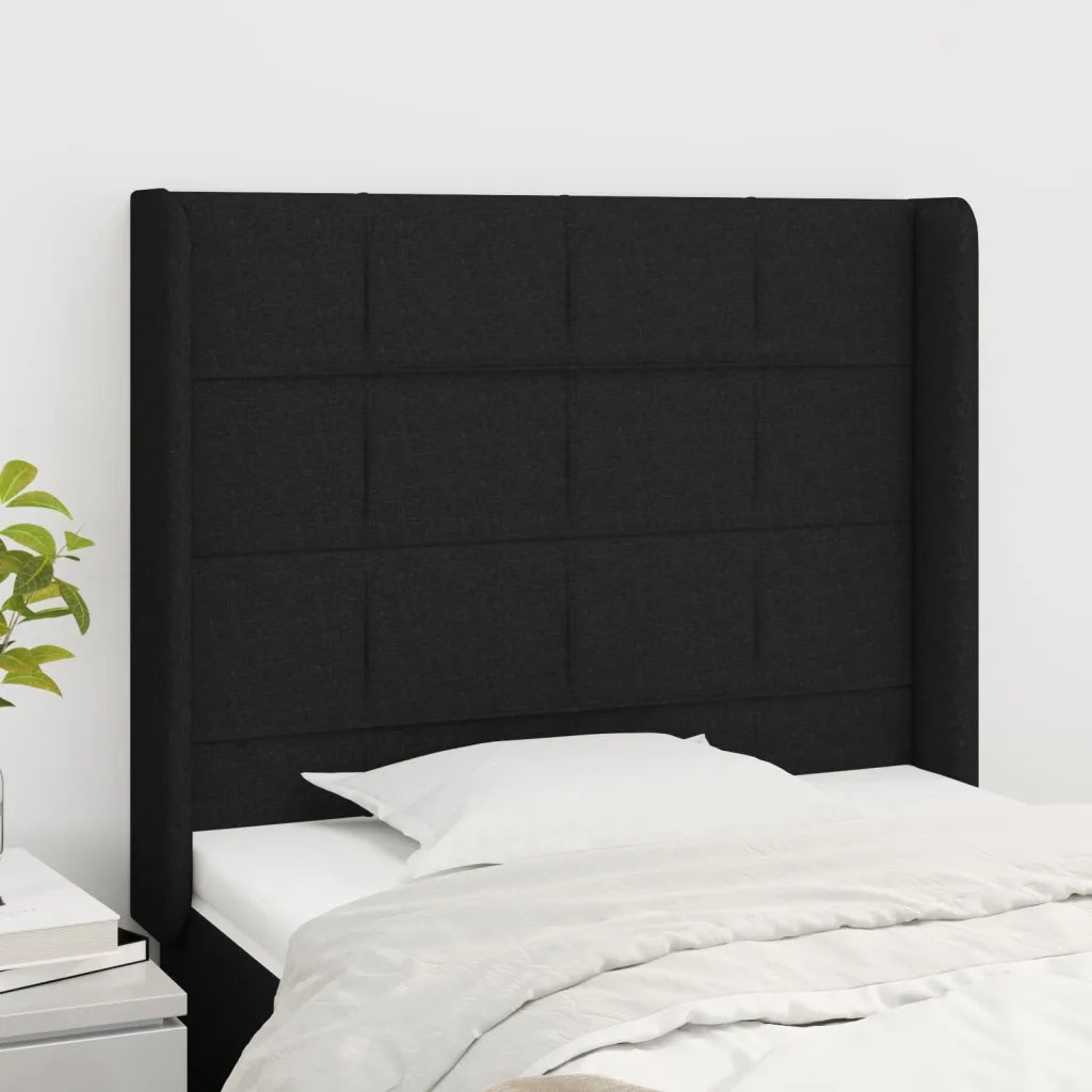 Testiera | Testata ad Orecchio Nera 83x16x118/128 cm in Tessuto
