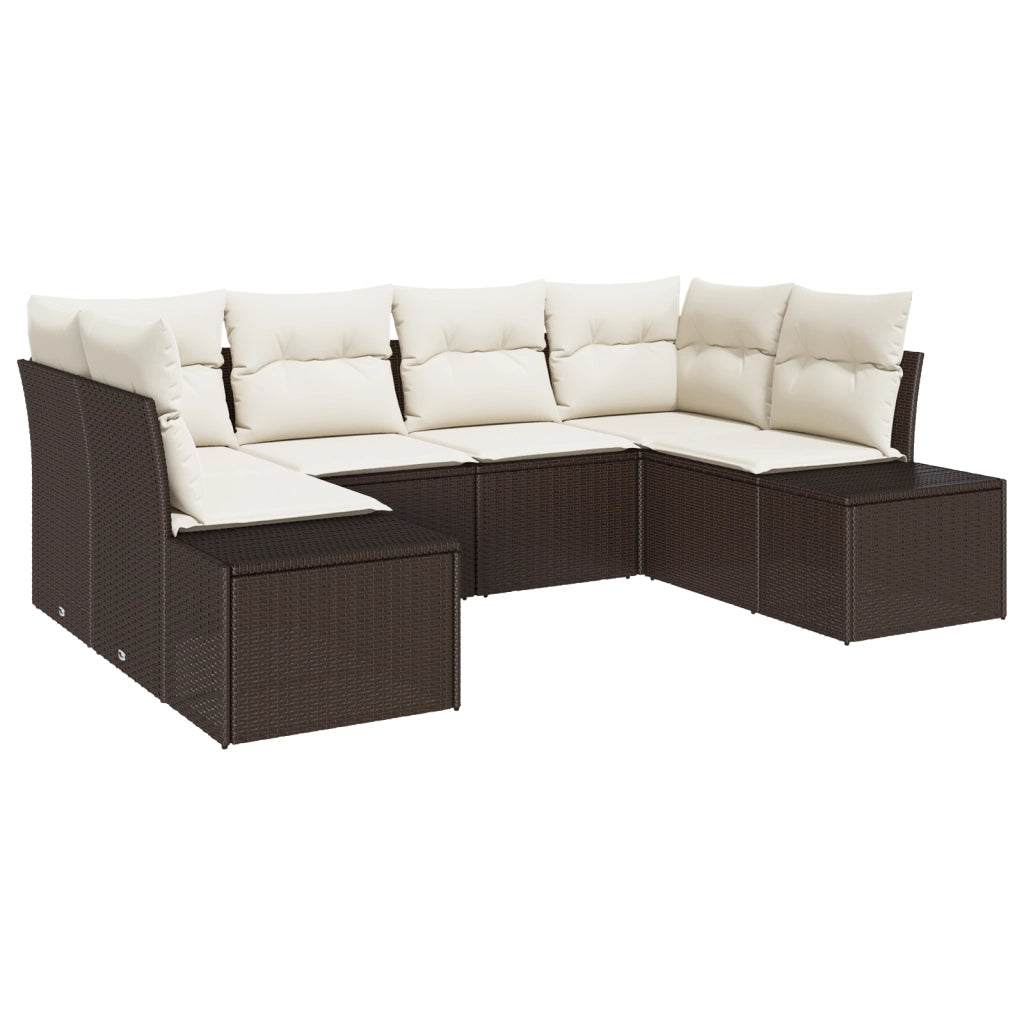 Set di divani da giardino 6 pezzi con cuscini Marrone in polyrattan