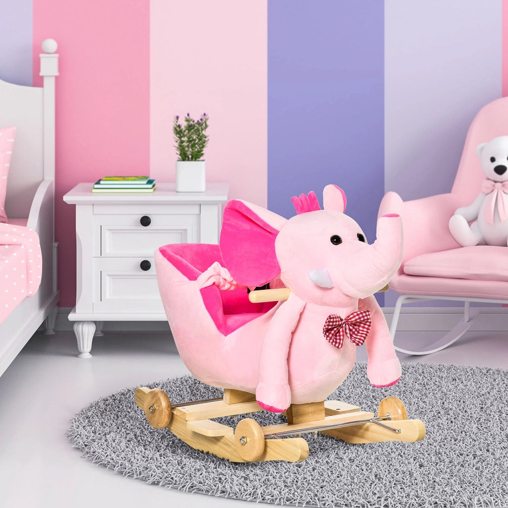 Cavallo a Dondolo con Ruote Elefante ¨C zephmum ¨C Rosa 60x35x45 cm