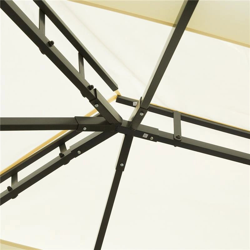 GAZEBO DA GIARDINO 4X3 M CON ZANZARIERA E TENDE, TETTO DOPPIO E RIVESTIMENTO ANTI-UV, CREMA