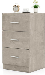 Comodino Camera da Letto 37 x 34 x 66,5cm, Cassettiera in Legno Moderno con 3 Cassetti, Mobile Salvaspazio per Soggiorno, Ufficio e Camerretta (1, Grigio)