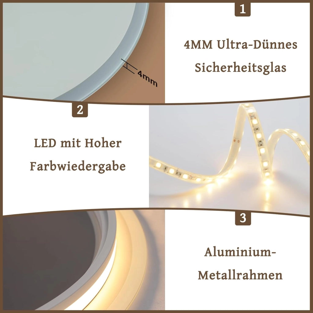ZMH Specchio da Bagno Illuminato con Regolazione d'Intensità e Interruttore Touch