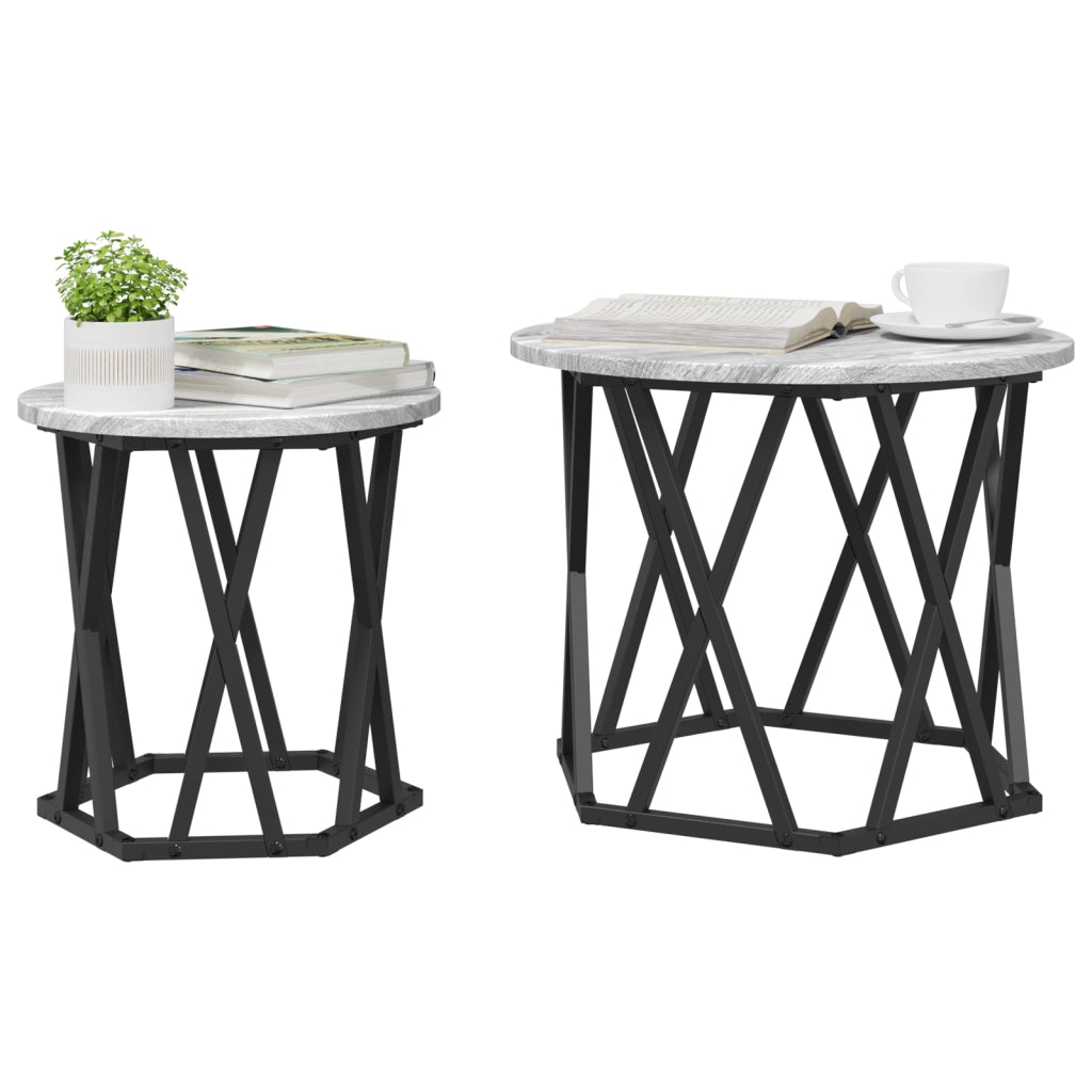 Set di 2 Tavolini Nesting Grigi Sonoma in Legno Ingegnerizzato
