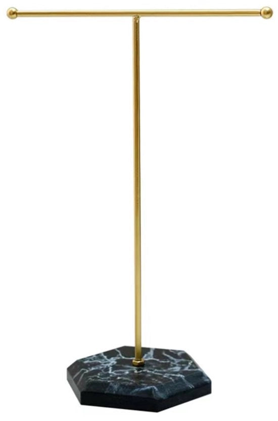 Organizzatore di gioielli, Standard per gioielli, Standard per gioielli in metallo, Standard a forma di T in oro per catene, Appoggio per gioielli per bracciali, orecchini, anelli, catene (base nera)