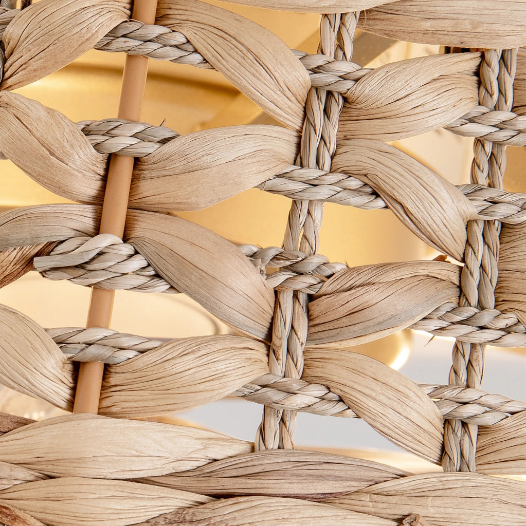 Ventilatore da soffitto con luce in rattan color rame con app e telecomando