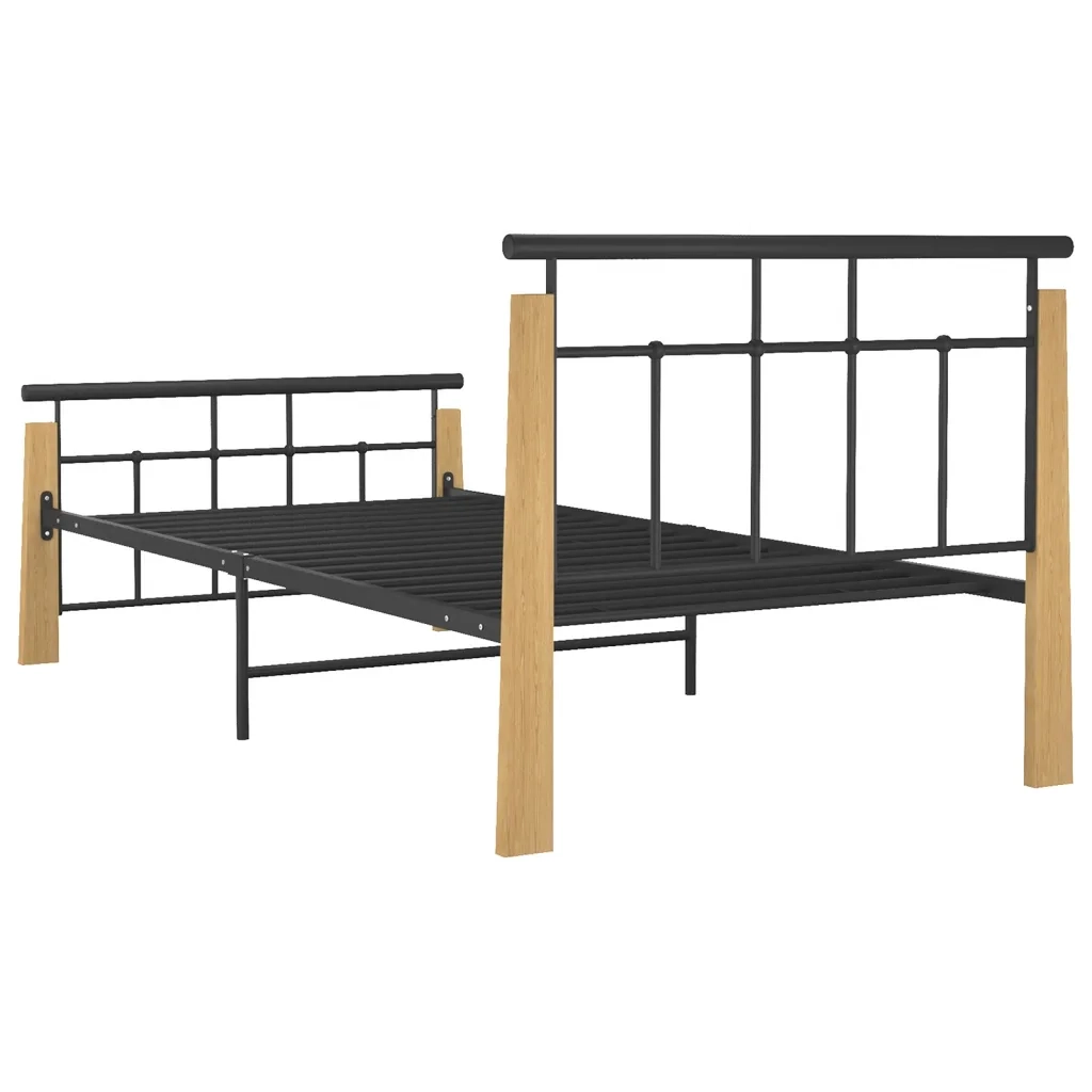 Letto singolo | Letto per adulti | Giroletto in Metallo e Legno Massello di Rovere 90x200 cm