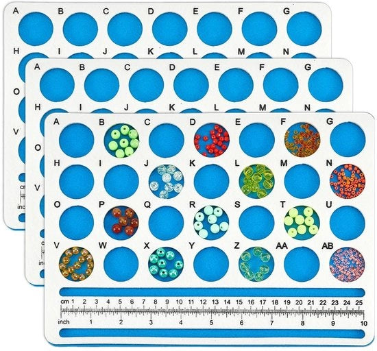 Tavolo di progettazione per collane 3 pezzi - panno quadrato - 28 compartimenti - con scala in centimetri/poli - per gioielli/bracciali - tavolo di progettazione portatile - tavolo per collane