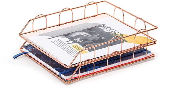 Papiersorteerder multifunzionale, 2-pack, carrello da 2 piani, organizzatore da scrivania, contenitore per documenti – Multifunzionale per ufficio, scuola, studio (rosa oro)