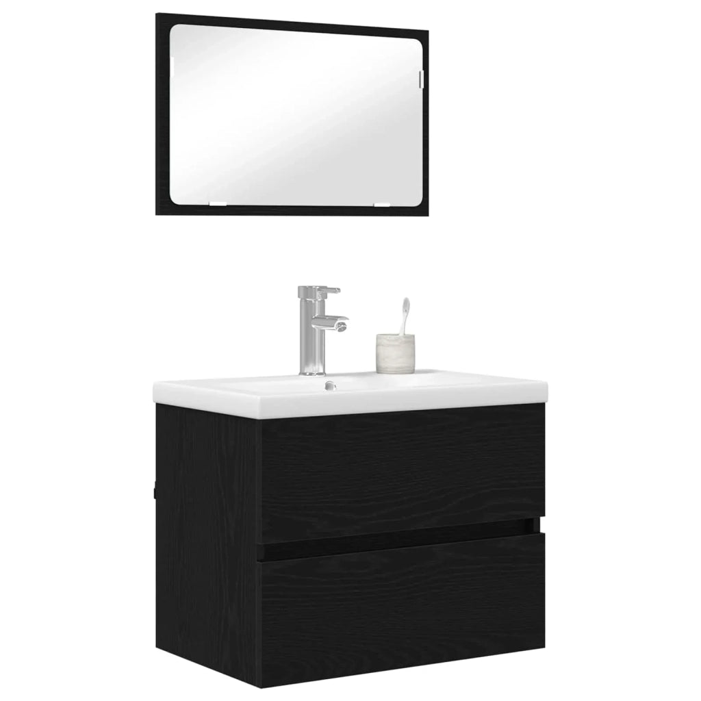 Set di mobili per il Bagno | Armadio da bagno 3 pz Rovere Nero Legno multistrato