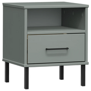 Comodino con Gambe in Metallo-Tavolino da notte Grigio Legno Massello Pino OSLO