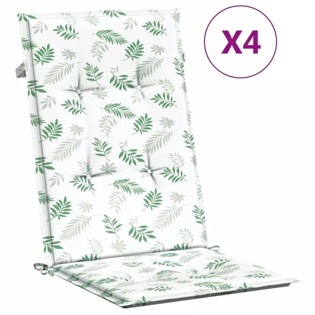 vidaXL Cuscini per Sedia Schienale Alto 4 pz Motivo Foglie in Tessuto