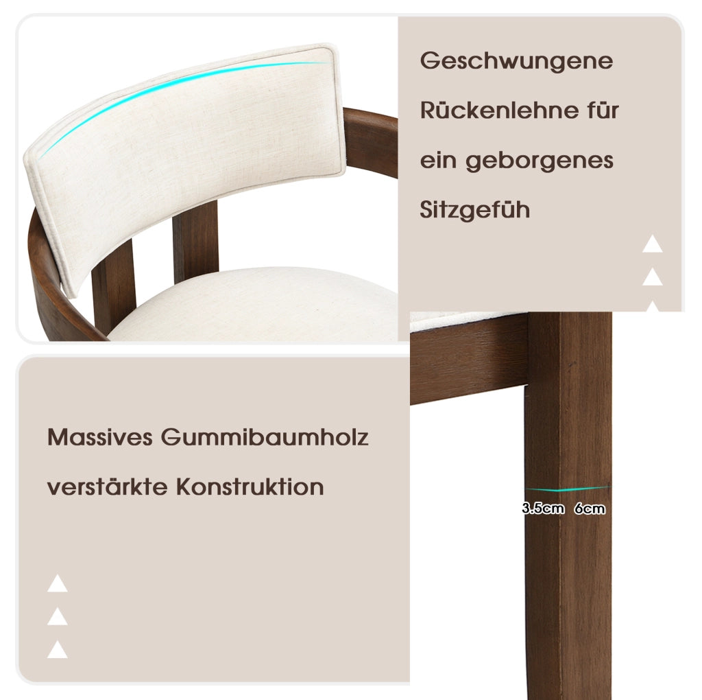 Set di 6 sedie con braccioli in legno massello e lino noce