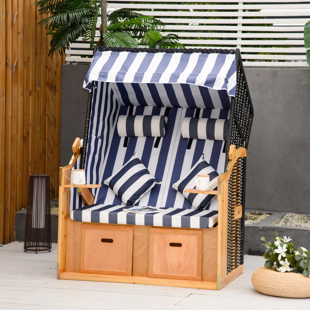 Strandkorb doppia con tetto e tavolino ¨C zephmum ¨C Blu