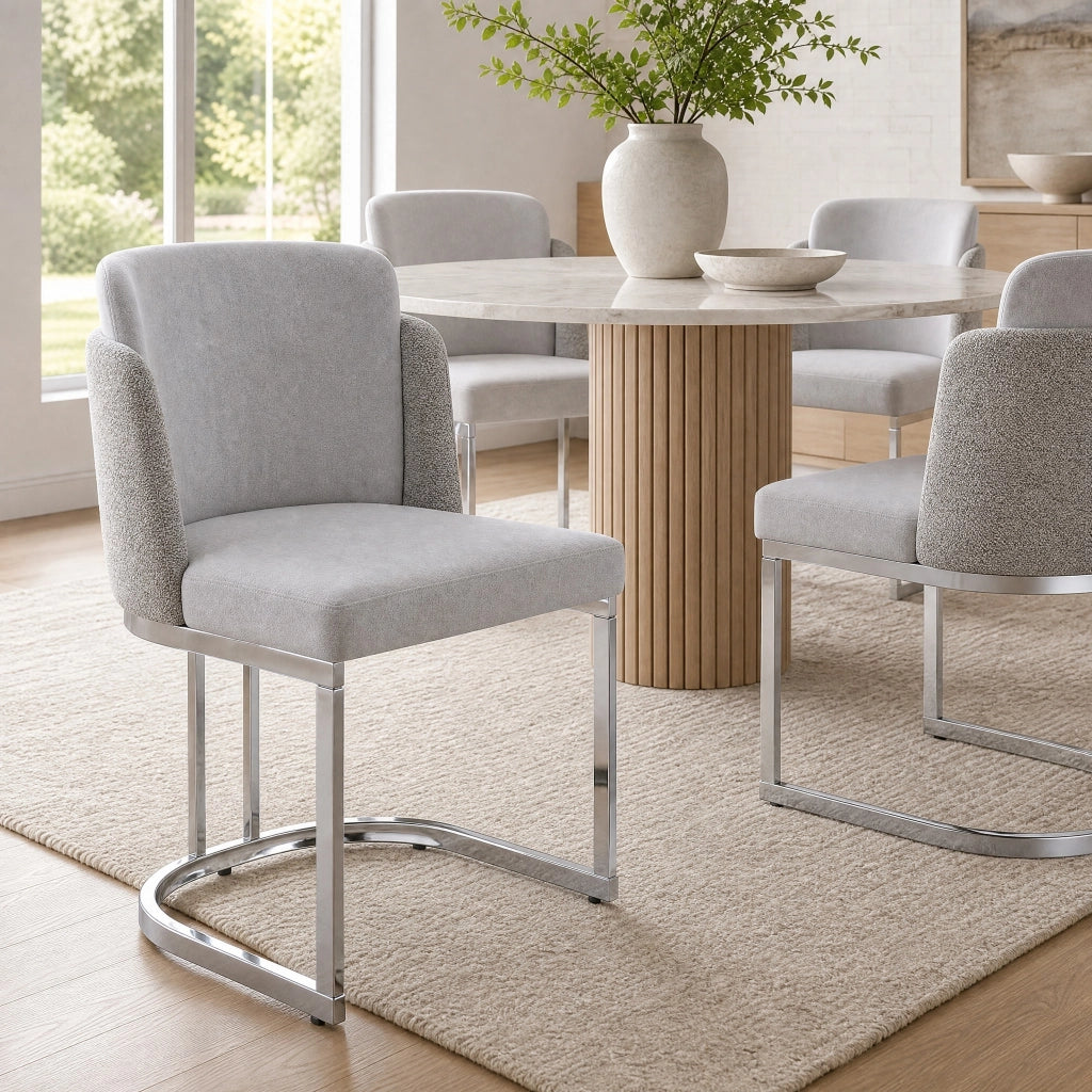 Set di 4 sedie 61.5x53.5x86 cm con doppio schienale; chenille grigio e argento