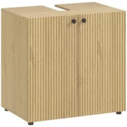 Mobile sotto lavabo, 2 ante con chiusura ammortizzata, ripiano regolabile, 60×39,8×58,5 cm, Legno naturale