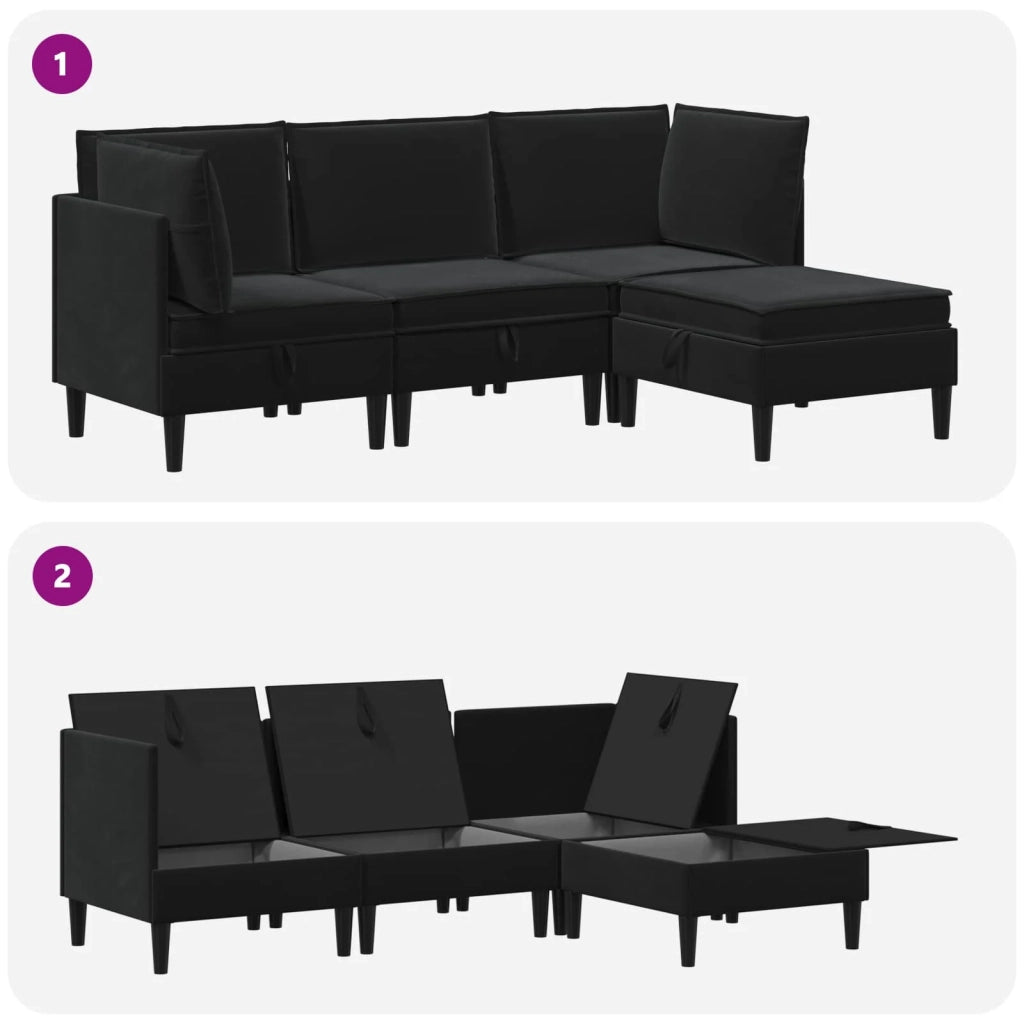 Set di mobili per il soggiorno con cuscino 4 pcs Nero Velluto