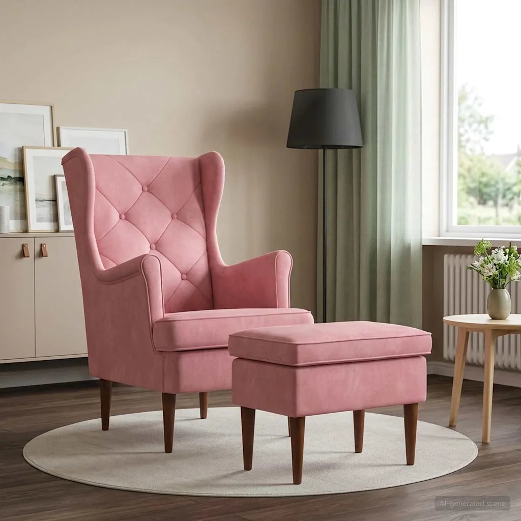 Poltrona con Ottomano 2 pz Rosa Velluto 3418850