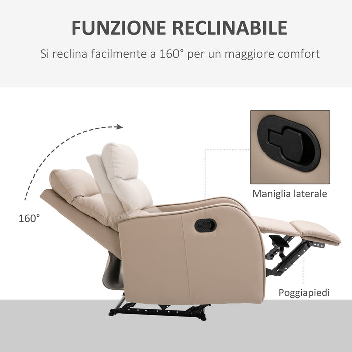 Poltrona Reclinabile 160° max con Poggiapiedi 65x89x100 cm in Pelle PU Legno e Acciaio Marrone Chiaro