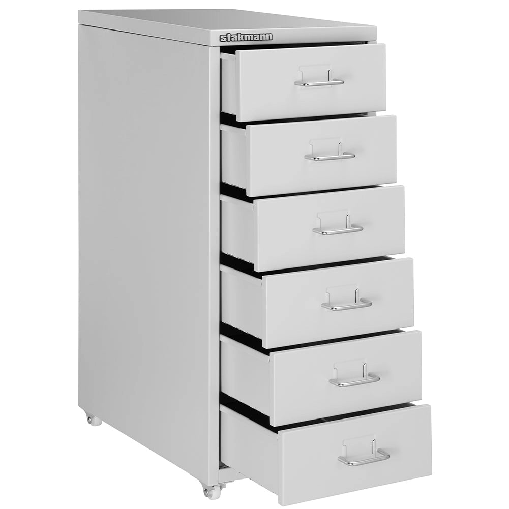 Cassettiera 6 Cassetti e 4 Ruote per Ufficio/Casa in Acciaio Grigio