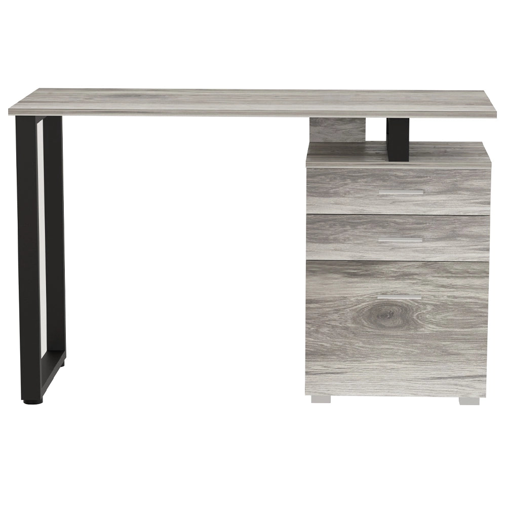 Scrivania con Cassettiera Tavolo Porta Pc Computer Acciaio Legno Ufficio Grigio