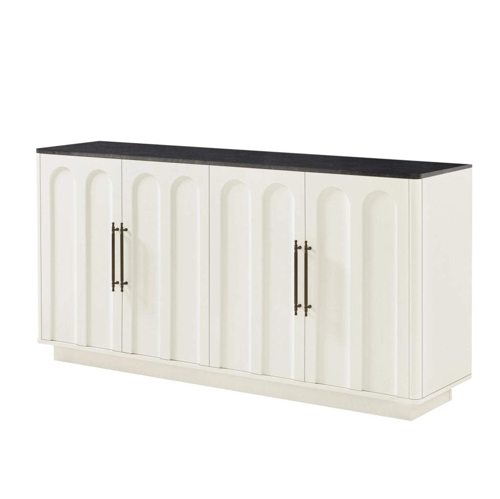 Sideboard con 4 porte, chiusura ammortizzata e fissaggio anticaduta, 160 cm, bianco e nero