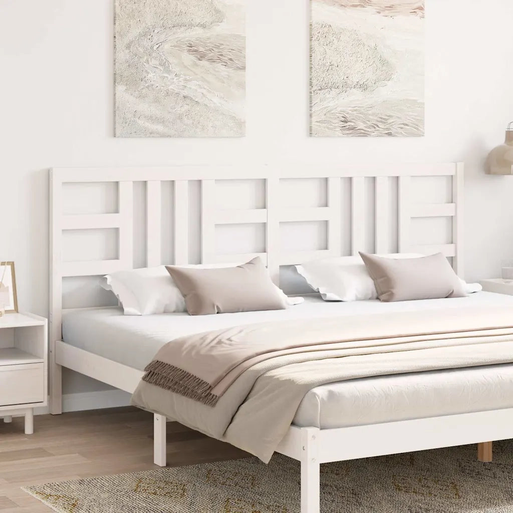 Testiera per Letto-Testata-Testiera Decorativa Bianca 206x4x100cm in Legno Massello di Pino 440014