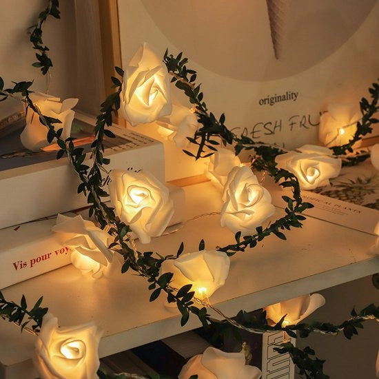 8 lumi di fiori artificiali a luce LED, 20 LED, 5 metri, alimentati da batterie, bianco caldo, impermeabile all'acqua, adatto per interni ed esterni, per feste, matrimoni, compleanni e decorazioni.