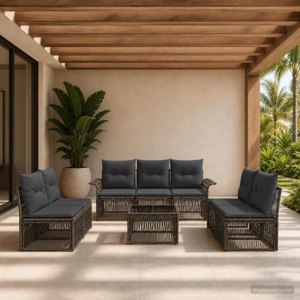 Set Divano da Giardino 8 pz Grigio polyrattan 3434801